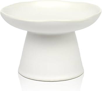 Extra Wide 6.1" Raised Cat Food Bowl, Shallow Ceramic Elevated Cat Feeder, Anti Vomiting, Stress Free, Whisker Fatigue, Pet Food or Water Bowl, White