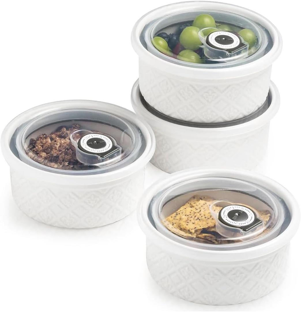 Ramekins 6 oz with Lids Oven Safe, Small Creme Brulee Ramekins with Covers, Ceramic Ramekin Set of 4, Mini Prep Pinch Bowls - Dishwasher and Oven Safe, White