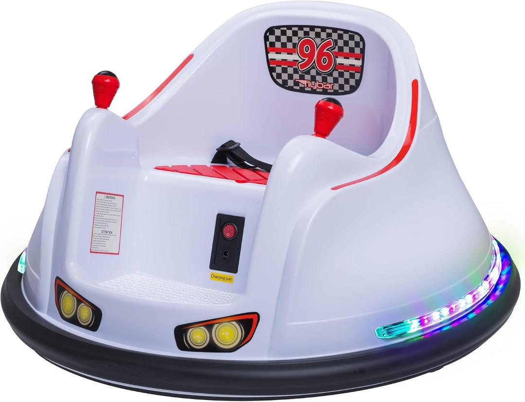 FunPark 6V Electric Bumper Car Ride-On for Toddlers, Ages 1.54 Years, LED Lights, 360 Spin, Supports up to 66 lbs (No Remote), Large