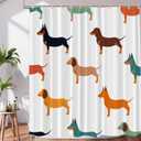 Cute Dachshund Decor Shower Curtain Set,Dog Small Puppies Textile Animal Hunter Polyester Shower Curtain for Shower Stall Bathroom Waterproof with 12 Hooks 72x72 Inch