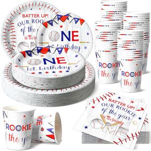 Tanlade 216 Pcs Baseball 1st Birthday Party Supplies Serve 36 Baby Shower Plates Cups Napkins Disposable Dinnerware Sets for Wedding Bridal Baby Shower Tea Birthday Party Decorations