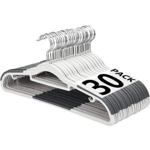 Plastic Hangers 30 Pack, Slim Hangers Non Slip for Closet, Non-staining Space Saving Hanger, 17.1 inches Coat Hanger Heavy Duty Hanging Dry Wet Clothes, Gray