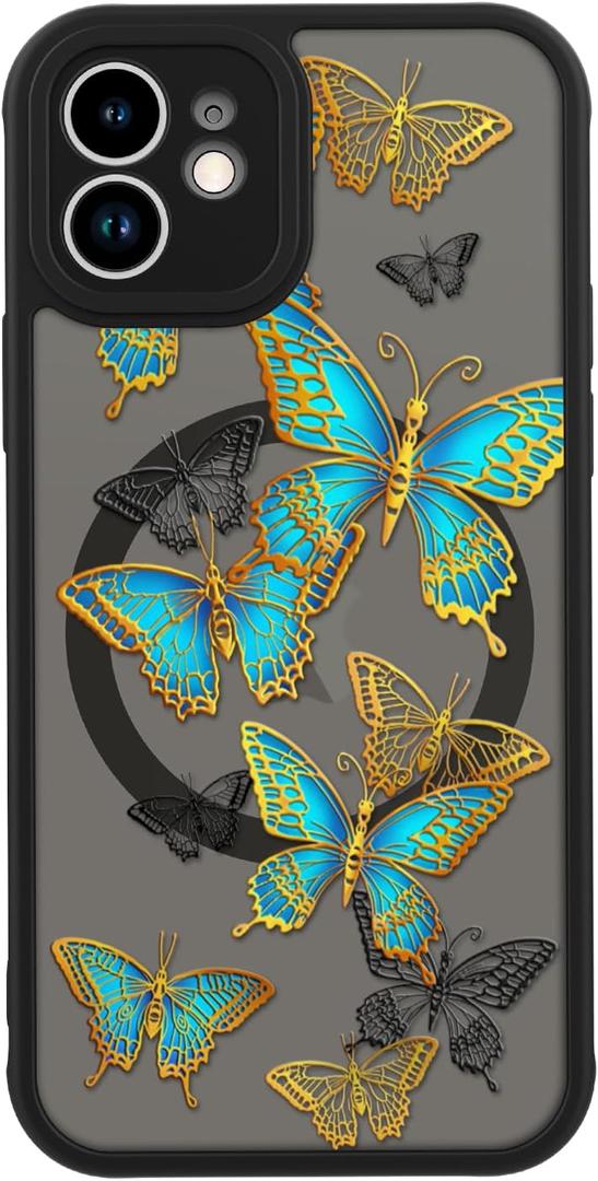 LUHOURI for iPhone 12 Mini Case Cute - Wireless Charing Compatible,Trendy Floral Design for Women Girls,Military-Grade Shockproof Not-Slip Matte Phone Cover, Elegant Butterflies