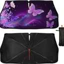 Butterfly Flowers Car Windshield Sun Shade Umbrella Bendable Handle Foldable Funny Sunshade for Car Windshield Block UV Rays Keep Vehicle Cool for Most Sedans SUV Trucks Cars 57"x30"
