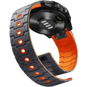 Bandletic Compatible with Garmin Fenix 8 51mm 7X 6X 5X Watch Band - 26mm Quick Fit Magnetic Silicone Strap for Fenix 7X 6X Pro/5X Plus/3/3 HR/Instinct 2X Solar 3 50mm /Enduro/Quatix/Tactix/Epix Pro 2 (Space Grey/Orange)