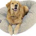 Majestic Pet 40 Inch Bagel Calming Dog Bed Washable  Cozy Soft Round Dog Bed with Spine Support for Dogs to Rest Their Head - Fluffy Donut Puppy Mat 40x29x9 (Inch) Large  Tan (Palette Heathered Tan)
