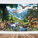 Imirell Wild Animal Backdrop 7Wx5H Feet Rainforest Mountain Safari Jungle Tropical Tree Woodland Polyester Fabric Kids Baby Shower Birthday Photography Backgrounds Photo Shoot Decor Props Decoration