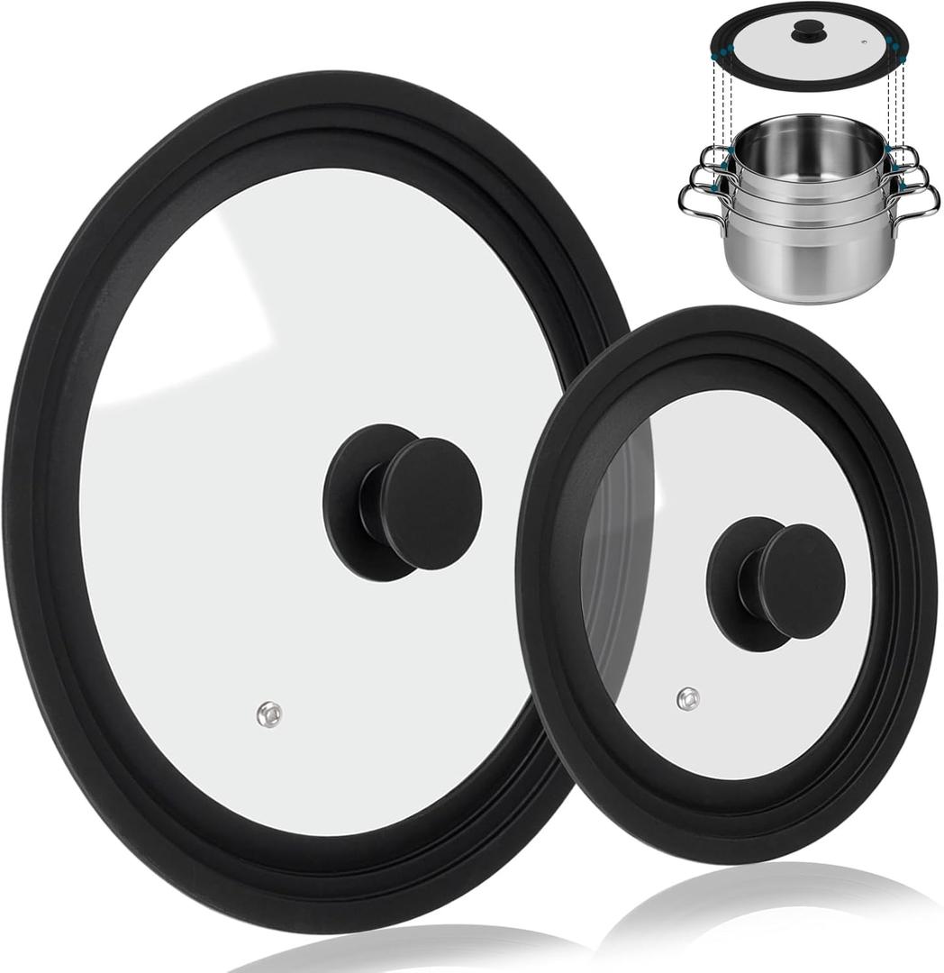 Universal Lid for Pots Pans and Skillets, 2 Pack Pan Cover fit 7", 8" 9" & 10", 11", 12" Diameter Cookware, Silicone Replacement Pan Lid Pot Lids for Frying Pans, Cast Iron,Tempered Glass Lid