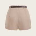 Women's Wrap Wide Leg Tailored Shorts Belted High Waisted Dressy Casual Skort (Beige, L)