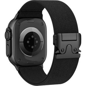 Elastic Sport Band for Apple Watch Ultra 3/2/1 Bands  Men Women, Adjustable Parachute Buckle Nylon Fabric Wristband for iWatch Series 11 10 SE 9 8 7 6 5 4 3 (All Black),  42mm(Series 3)/49mm/46mm/45mm/44mm