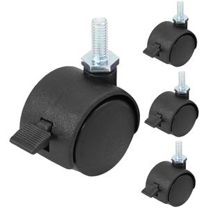 suiwotin 4pcs 1 Inch Swivel Caster Wheels, M6 Threaded Stem Caster Wheels with Brake, Heavy Duty Casters, Black Nylon Wheel Replacement for Furniture, Table, Cabinet, Shelf