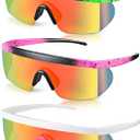 Fabbay 3 Pair Neon Retro Mirrored Sunglasses 80s 90s Semi Rimless Colored Lens Sunglasses for Sport Men Women (Classic Colors)