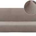 Turquoize Stretch Futon Cover Armless Sofa Cover Sofa Bed Slipcover Futon Couch Cover Furniture Protector with Elastic Bottom Feature Thick Soft Checked Jacquard Fabric, Taupe