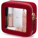 Popvibe Clear Makeup Bag Travel Cosmetic Case Transparent Toiletry Bag with Zipper, Portable Make Up Organizer Traveling Compact Car Bag for Essentials, Red, Mini