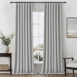 Grey Linen Room Darkening Curtains 96 Inches Long 2 Panels Set for Sliding Glass Doors, Cottage Core Blackout Pleat Light Gray Aesthetic Drapes Soundproof Privacy 8 FT Window Curtain for Office Burg, 50"W x 96"L
