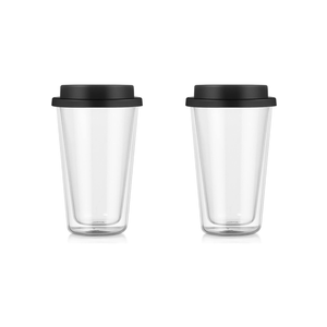 2pcs Double Wall Glass Tumbler To Go 12oz Reusable Clear Travel Mug with Silicone Lid Insulated Double Wall Glass Travel Mugs for Coffee, Milk, Tea