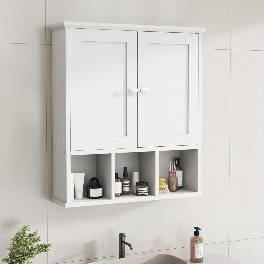 Shintenchi Bathroom Wall Cabinet with Door, Storage Organizer Over The Toilet Medicine, Space Saving with Adjustable & Open Shelf, White Shintenchi Bathroom Wall Cabinet with Door, Storage Organizer Over The Toilet Medicine, Space Saving with Adjustable & Open Shelf, White