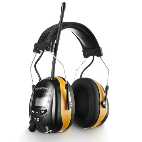 AM/FM Radio Headphones 25dB NRR,Noise Reduction Safety Earmuffs,Digital Display Headset,Powered by AA Battery,Hearing Protection for Walkman Mowing Lawn Work,Yellow