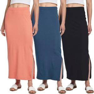 Real Essentials 3 Pack: Women's Ribbed High Waisted Maxi Skirt with Side Slit - Casual Long Pencil Skirt, Size: M  Real Essentials 3 Pack: Women's Ribbed High Waisted Maxi Skirt with Side Slit - Casual Long Pencil Skirt, Size: M