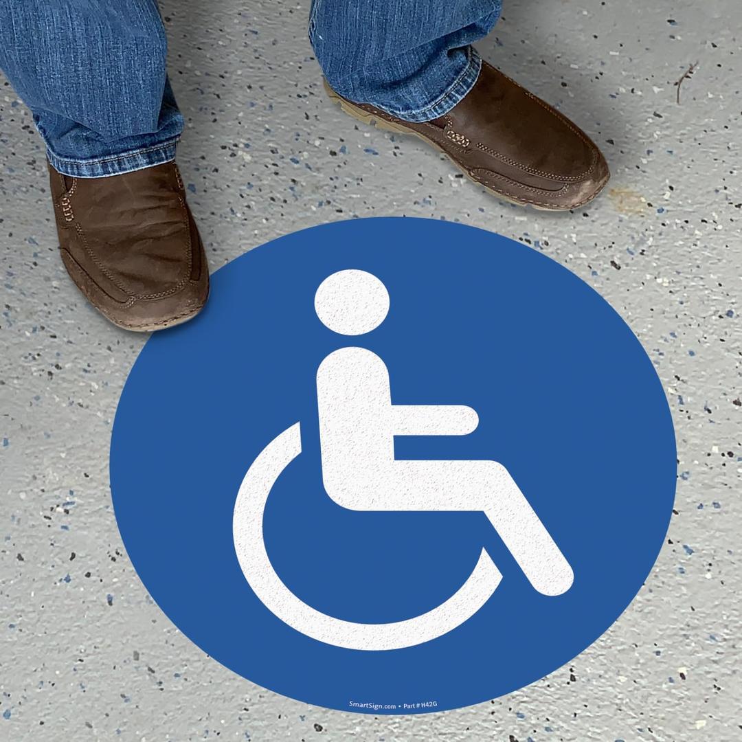 SmartSign "Handicap Symbol" SlipSafe Floor Sign, 9" x 9" Anti-Skid Reflective Vinyl, Made in USA
