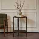 Accent Wood End Table, 2-Tier Round Bedside Table, Natural Side Table Nightstand for Family, Bedroom, Living Room, Handcrafted Finish, Walnut (16.5 inch)