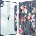 Fintie Hybrid Slim Case for iPad Mini 7 (A17 Pro, 7th Generation) 2024 / iPad Mini 6 (6th Gen) 8.3 Inch, [Built-in Pencil Holder] Shockproof Cover Clear Transparent Back Shell, Hibiscus