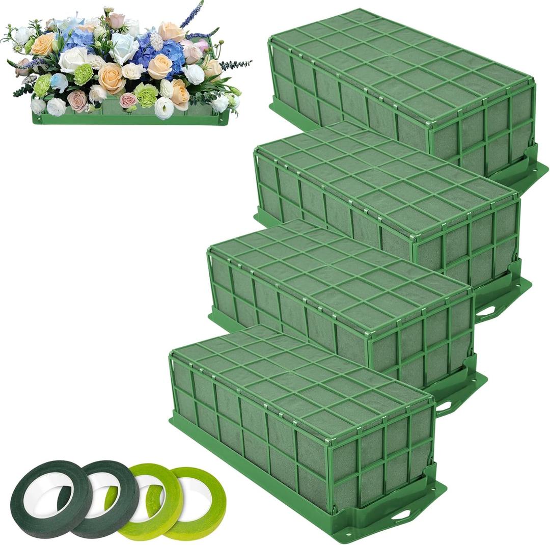 4PCS Floral Foam Cage, Flower Cage Holder, Dry and Wet Rectangle Flower Arrangement, Hangable Green Blocks Floral Foam Cages for Artificial Flesh Flower Wedding Holiday, Home, Garden Party Decorations