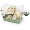 Cycodo 8 in 1 Acrylic Hamster Cage,2Tier Dwarf Hamster Cage with Wooden Wheel & Hideout,Small Hamster Habitat with Accessories,Clear Pet Mice House(Green,14" L*10" W*11" H)