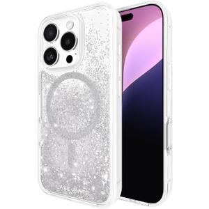 Case-Mate iPhone 16 Pro Case [Compatible with MagSafe] - Sparkly Liquid Glitter Phone Case with 12ft Drop Protection - Premium Magnetic Cover for iPhone 16 Pro - Silver Waterfall