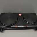 Elite Gourmet EDB-302BF Countertop Double Cast Iron Burner, 1500 Watts Electric Hot Plate, Temperature Controls, Power Indicator Lights, Easy to Clean, Black