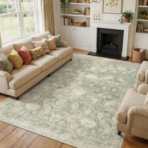 jinchan 8x10 Vintage Floral Rug, Washable Non Slip, Sage Green