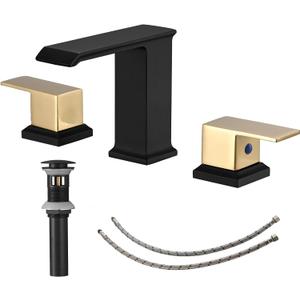 Widespread Bathroom Faucet Waterfall Gold and Black Bathroom Sink Faucet 3 Hole 2 Handle Modern Lavatory Basin Tap with Pop Up Drain