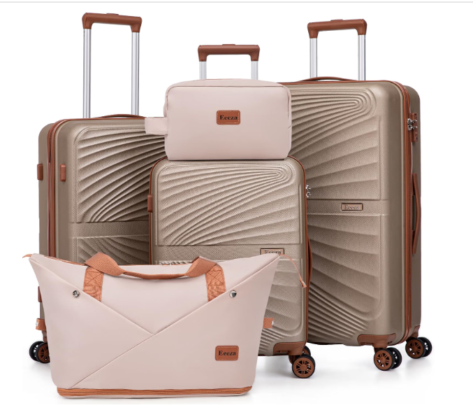 Eeeza Luggage Sets 5 Piece Hardside Suitcase,Champagne(20"/24"/28"/DB/TB)
ABS Hard Case,TSA Lock Spinner Wheels,Carry On Luggage Sets for Travel