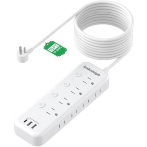 15FT Heavy Duty Extension Cord with Individual Switches on Off, 1875W Appliance Extension Cord with USB Ports, 8 outlets, High Wattage for Microwave, Aquarium, Kitchen, Garage Must Have