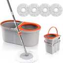 Spin Mop for Floor Cleaning with 4 Reusable Microfiber Mop Heads, 2 in 1 Mop and Bucket with Wringer Set, Wet Dust Mop for Hardwood, Laminate, Tile