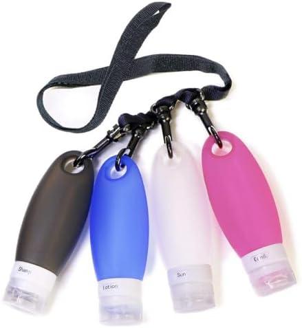SANTREST Gym Refillable Bottles Leak Proof Camping Travel Containers with Shower Lanyard,3.3oz TSA Approved Squeezable Silicone Travel Tube Set for Gym Shampoo Lotion Soap