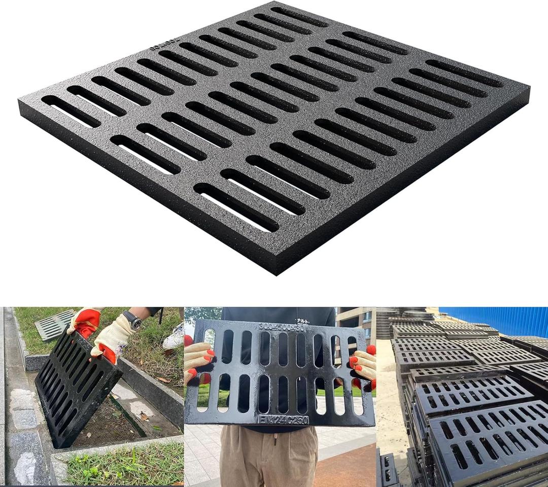 Cast Iron Drain Grate, 28 * 28in Heavy Duty Outdoor Drain Cover, B125 Class Channel Grate, Metal Sewer Grate, Black Square Drainage Grate for Concrete Floor, Yard, Driveway & Garage.