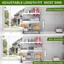 Over The Sink Dish Drainer Drying Rack 3 Tier, Full Stainless Steel Dish Drying Rack Adjustable Length 20.9''-37.4'', Kitchen Sink Shelf, Organized Space-Saving Dish Rack with Pots and Pans Rack