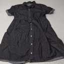 GRAPENT Denim Dress for Women Babydoll Tiered Short Sleeve Button Down Jean Shirt Dresses Vintage Black S