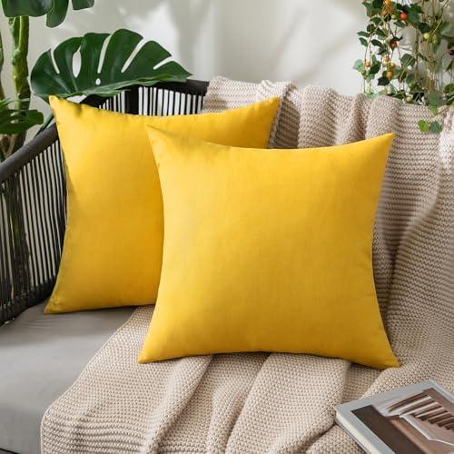 MIULEE Pack of 2 Decorative Outdoor Solid Waterproof Spring Throw Pillow Covers Faux Linen Garden Farmhouse Cushion Cases for Patio Tent Balcony Couch Sofa 20x20 inch Mustard Yellow