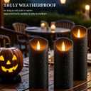 Black Pillar Flameless Candles 3D Wick with Controller,led Slim Candles Flicering Flame,Battery Operated Fake Plastic Candles for Halloween Christmas,Party Dcor.(5Pack H 5" 5" 6" 6" 7" x D 2.2")