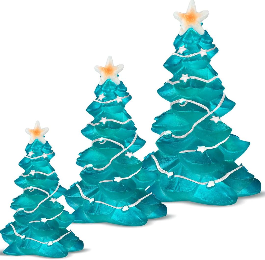 3 Pcs Christmas Trees Decoration Ocean Beach Resin Christmas Trees Crystal Blue Christmas Tree Tabletop Miniature Christmas Tree Figurine for Xmas Party Desktop Decor Gift Ornaments