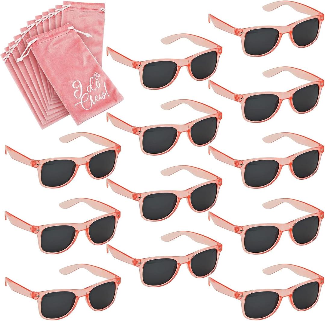 Sparkle and Bash Set of 12 Bachelorette Sunglasses for Bridal Shower, Bridesmaids Gifts for I Do Crew, Party Favors, Engagement Celebration, and Wedding - Velvet Pouch Included (Pink)