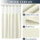 N&Y HOME Waffle Weave Shower Curtain with Snap-in Fabric Liner & Hooks Set - Hotel Style Cream Shower Curtain for Bathroom, Water-Repellent & Washable, Mesh Top Window - 71x72, Cream