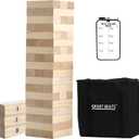 Outdoor Games Large Tower Stacking Game, 54 Wooden Blocks, Stack Up to 4 Ft Tall, Includes Carry Bag and Scoreboard, Backyard and Beach Lawn Yard Fun for Adults and Family (Natural)