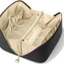 Travel Makeup Bag, Large Capacity Cosmetic Bags for Women, Waterproof Portable Pouch Open Flat Make up Organizer Bag with Dividers and Handle, Toiletry Bag for Essentials (Medium, Black)