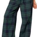 Women Plaid Comfy Pajamas Pants Elastic Waist Drawstring Loose Wide Leg Lounge Pants with Two Pocket (Small, Green)