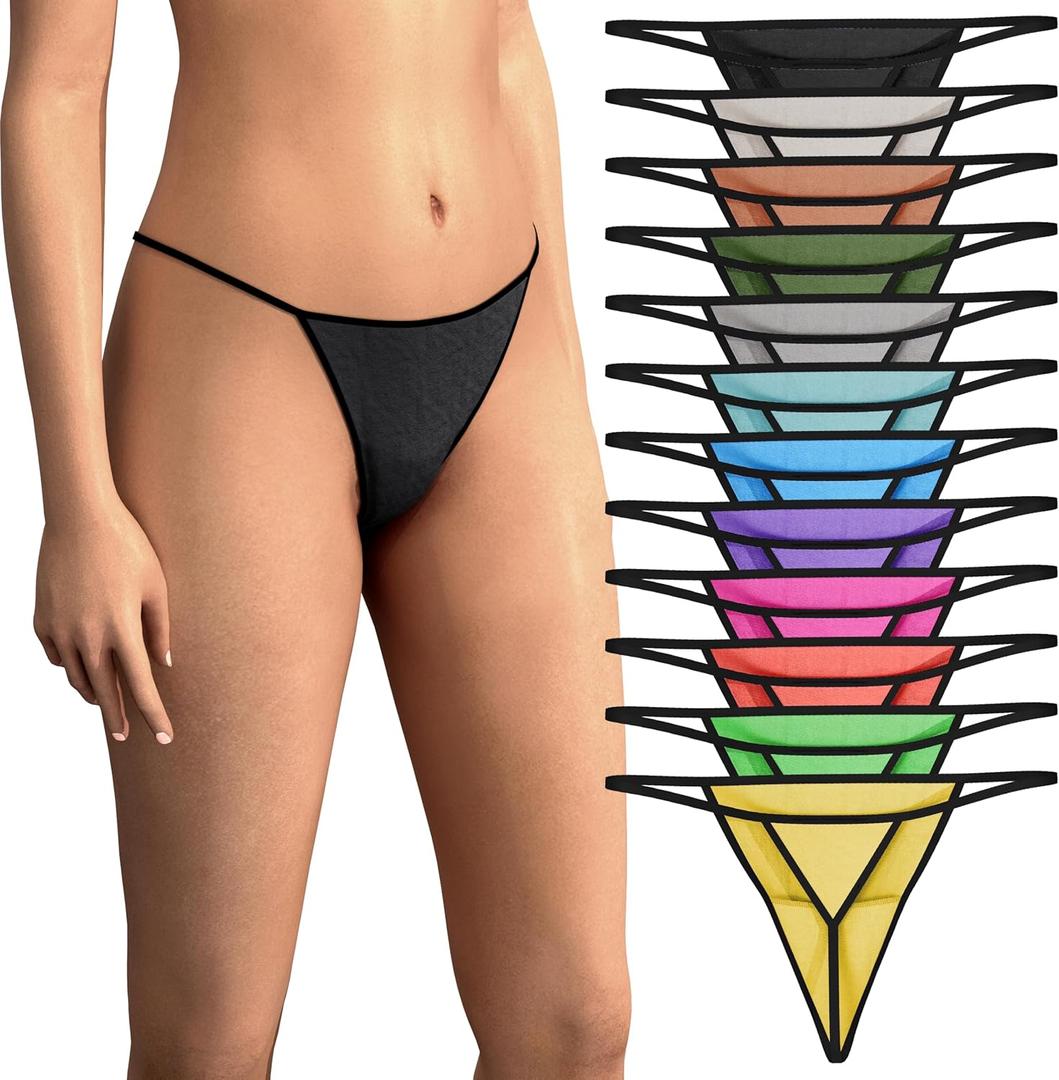 Sexy Basics Women's 12 Pack String Bikini - T-Back Thong Underwear | Buttery Soft No Show Panties (3X-Large)