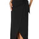 Allegra K Skirts for Women's Split Thigh Front High Waist Long Skirt Casual Boho Wrap Draped Bodycon Midi Skirt L