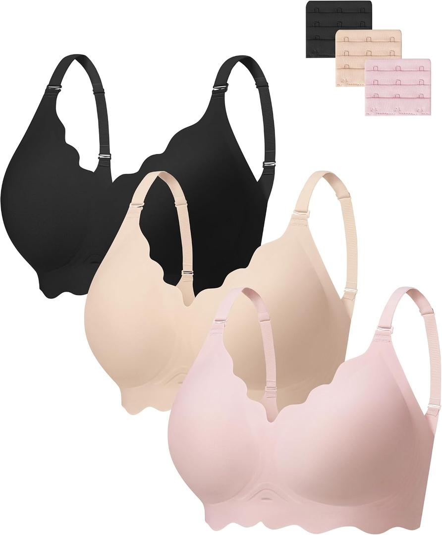 Angelhood Seamless Bras Women Soft Jelly Push Up Wireless Bra Supportive V Neck No Underwire Comfort Tshirt Bralettes (Black), XL